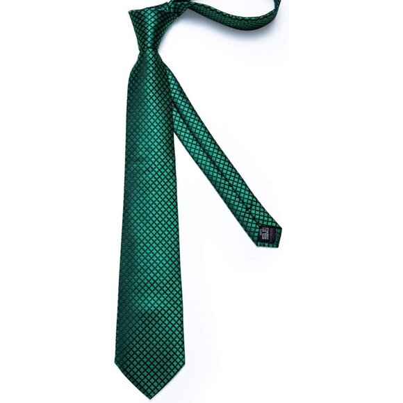 🆕Men Green Plaid Silk Checkered Necktie Pocket Square Cufflinks Tie Clip Set - Picture 5 of 6